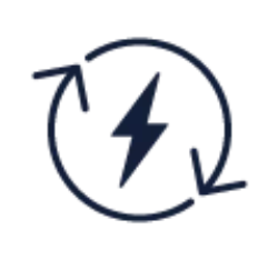 A circle with two arrows and energy bolt in the center icon. Conscious energy saving practices are standard at Acqua Hotel