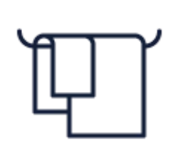 An icon of a towel bar holding a bath and hand towel. Optional linen service for guests